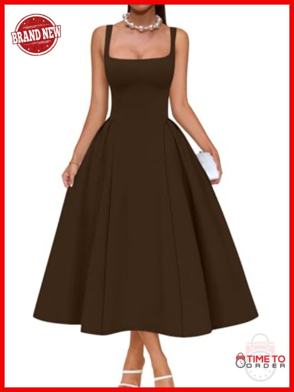 Memoriesea Square Neck Ruched A-Line Midi Formal Dress